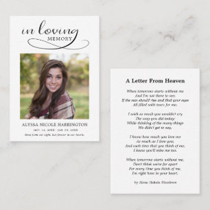 In Loving Memory Letter From Heaven Funeral Card