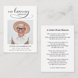 In Loving Memory Letter From Heaven Funeral Card
