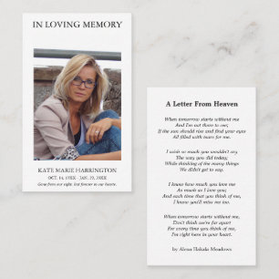 In Loving Memory Letter From Heaven Funeral Card 