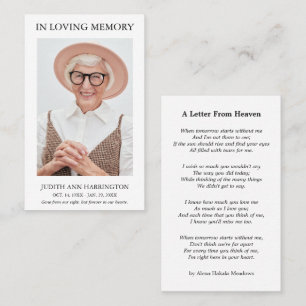 In Loving Memory Letter From Heaven Funeral Card