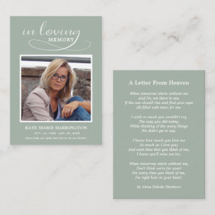 In Loving Memory Letter From Heaven Funeral Card