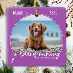 In Loving Memory Lilac Dog Photo Pet Memorial Ceramic Ornament