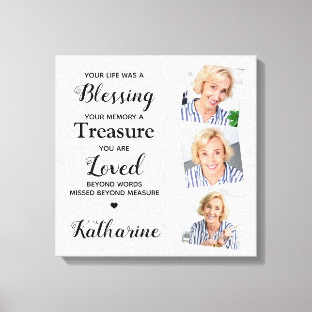 In Loving Memory Marble Memorial Keepsake Photo  Canvas Print (Front)