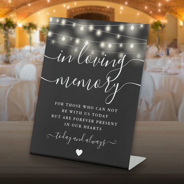 In Loving Memory Memorial Black White String Light Pedestal Sign (In Loving Memory Memorial Black White String Light Pedestal Sign)