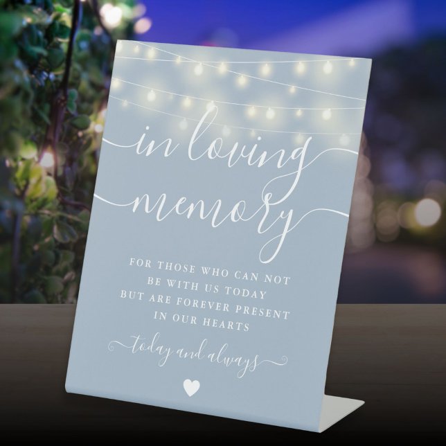 In Loving Memory Memorial Dusty Blue String Lights Pedestal Sign (In Loving Memory Memorial Dusty Blue String Lights Pedestal Sign)