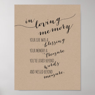 In loving memory memorial, funeral, Rustic Kraft Poster