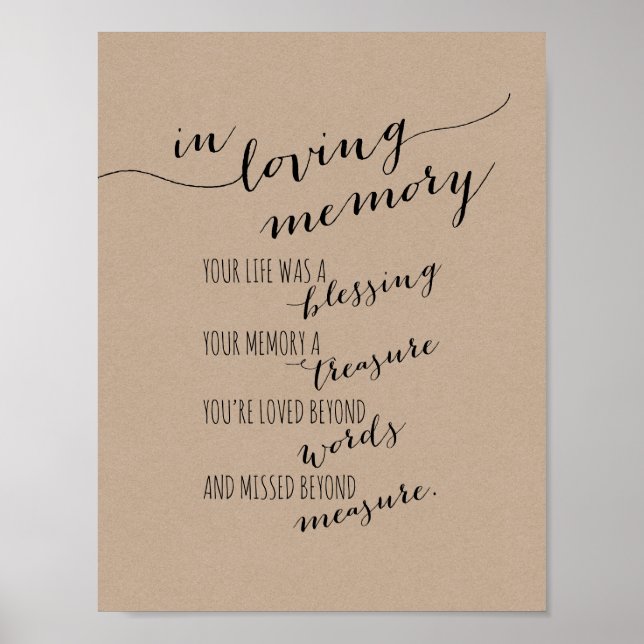 In loving memory memorial, funeral, Rustic Kraft Poster (Front)