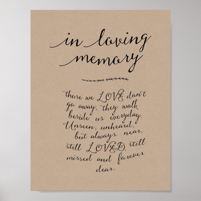In loving memory memorial, funeral, Rustic kraft Poster (Front)