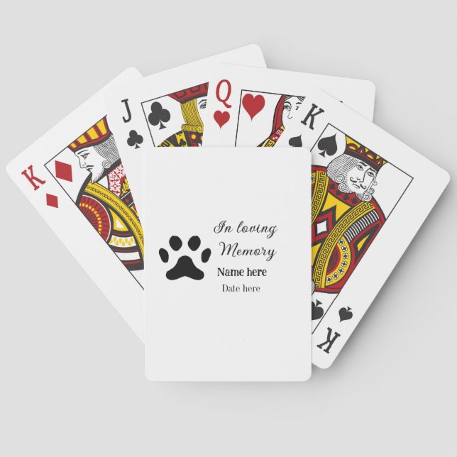 In loving memory memorial keepsake add pet name playing cards (Back)