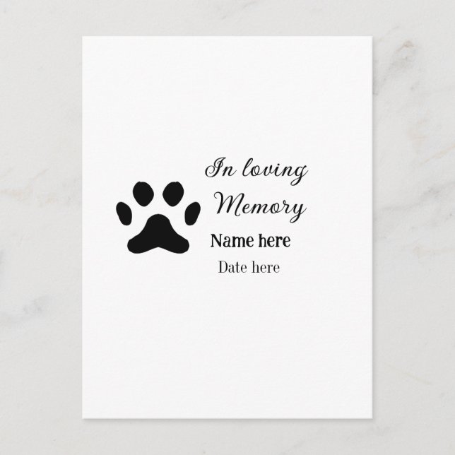 In loving memory memorial keepsake add pet name postcard (Front)