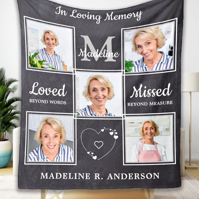In Loving Memory Memorial Keepsake Photo Collage Fleece Blanket (Creator Uploaded)
