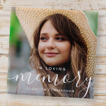 In Loving Memory Memorial Modern Elegant Photo 15 Cm Square Badge<br><div class="desc">This simple and classic design is composed of serif and cursive typography and add a custom photo.</div>