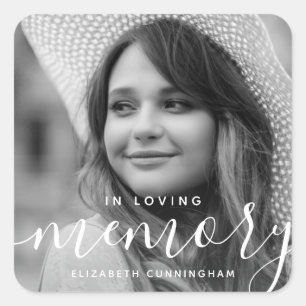 In Loving Memory Memorial Modern Elegant Photo Square Sticker