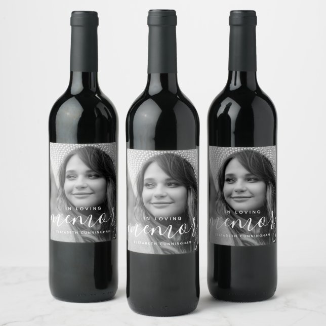In Loving Memory Memorial Modern Elegant Photo Wine Label (Bottles)