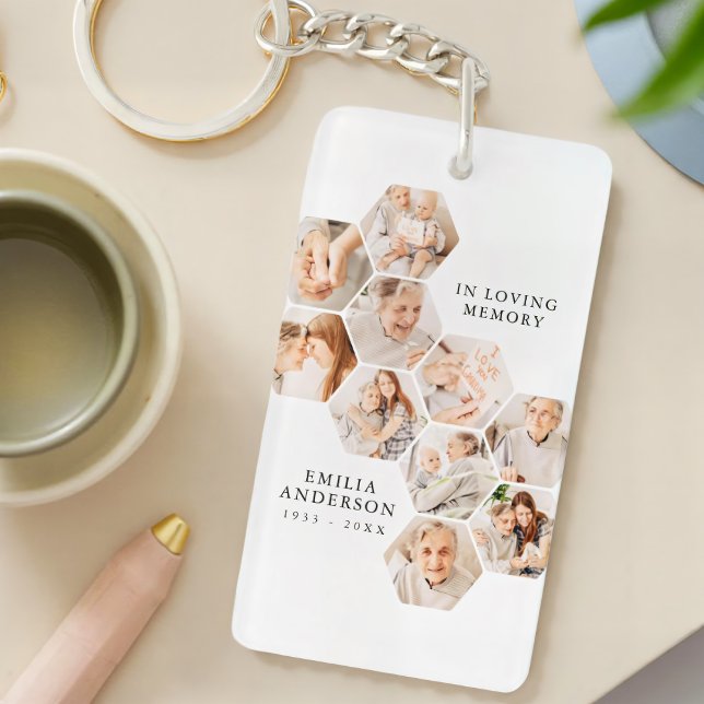 In Loving Memory Memorial Modern Photo Collage Key Ring (Creator Uploaded)