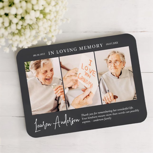 In Loving Memory Memorial Modern Simple 3 Photo Magnet (Creator Uploaded)