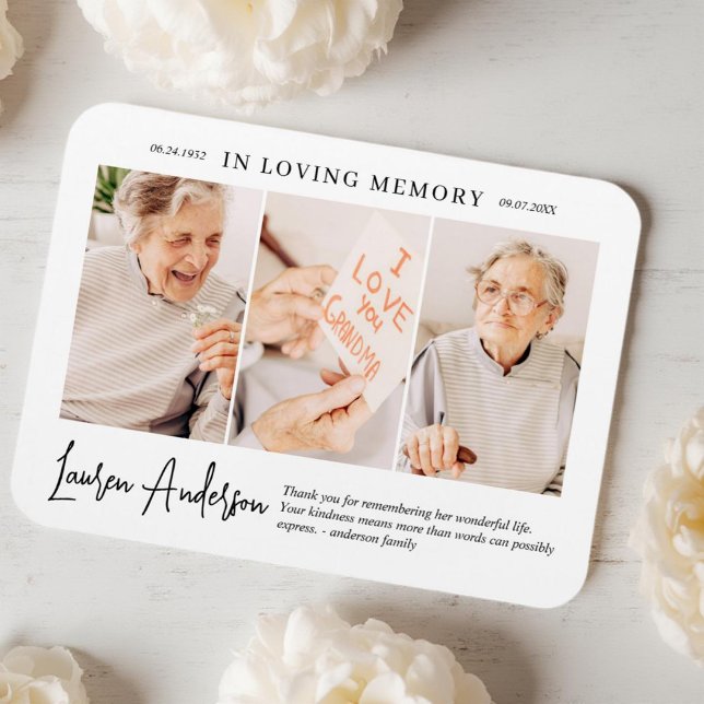 In Loving Memory Memorial Modern Simple 3 Photo Magnet (Creator Uploaded)