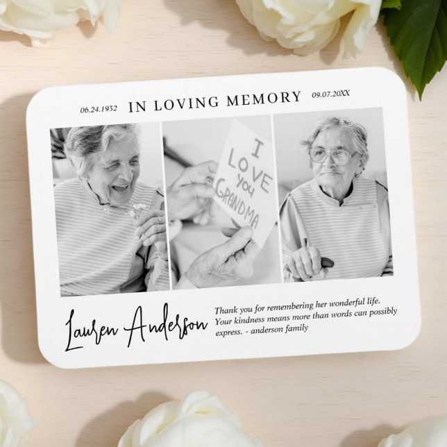 In Loving Memory Memorial Modern Simple 3 Photo Magnet (Creator Uploaded)