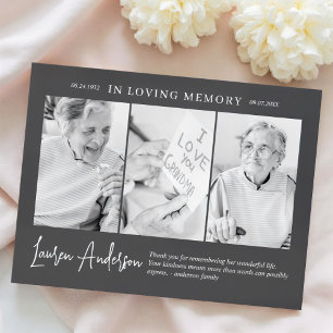 In Loving Memory Memorial Modern Simple 3 Photo Postcard