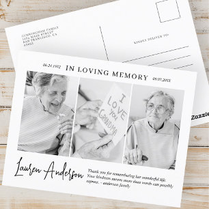 In Loving Memory Memorial Modern Simple 3 Photo Postcard