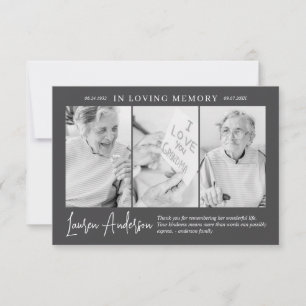 In Loving Memory Memorial Modern Simple 3 Photo Thank You Card