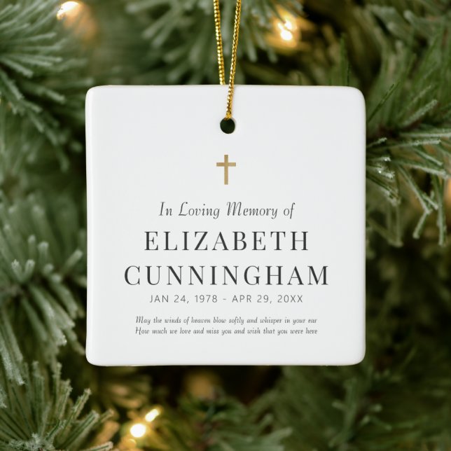 In Loving Memory Memorial Modern Simple Cross Ceramic Ornament (Tree)