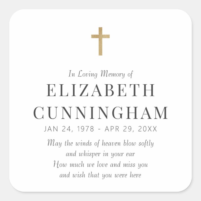In Loving Memory Memorial Modern Simple Cross Square Sticker (Front)