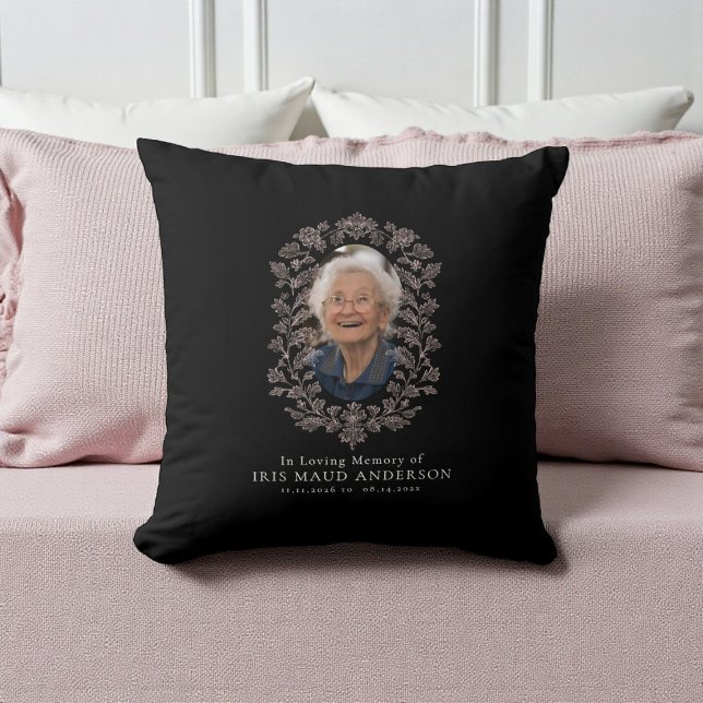 In Loving Memory Memorial Photo Floral Wreath  Cushion (Creator Uploaded)
