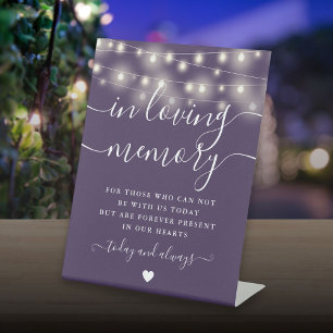 In Loving Memory Memorial Purple String Lights Pedestal Sign