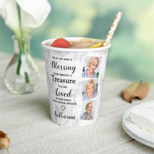 In Loving Memory Memorial Sympathy 3 Photo Funeral Paper Cups