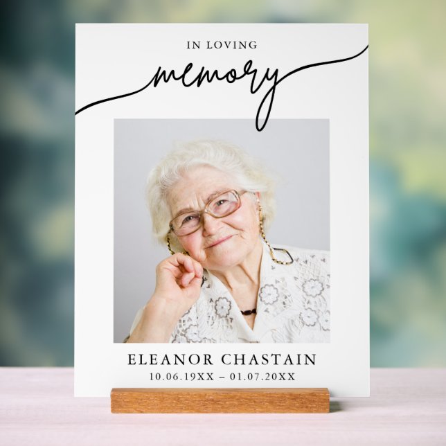 In Loving Memory Minimalist Photo Sympathy Acrylic Sign (Neutral)