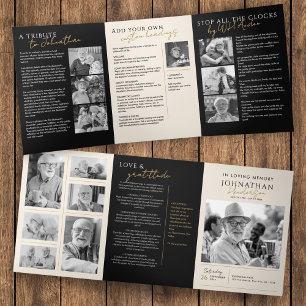 In Loving Memory Modern 14-Photo Elegant Memorial Tri-Fold Programme