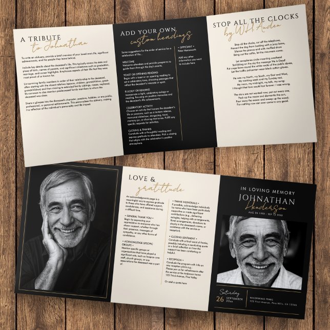 In Loving Memory Modern 2-Photo Elegant Memorial Tri-Fold Programme (Creator Uploaded)