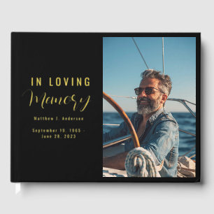 In Loving Memory Modern Black Custom Photo Funeral Guest Book
