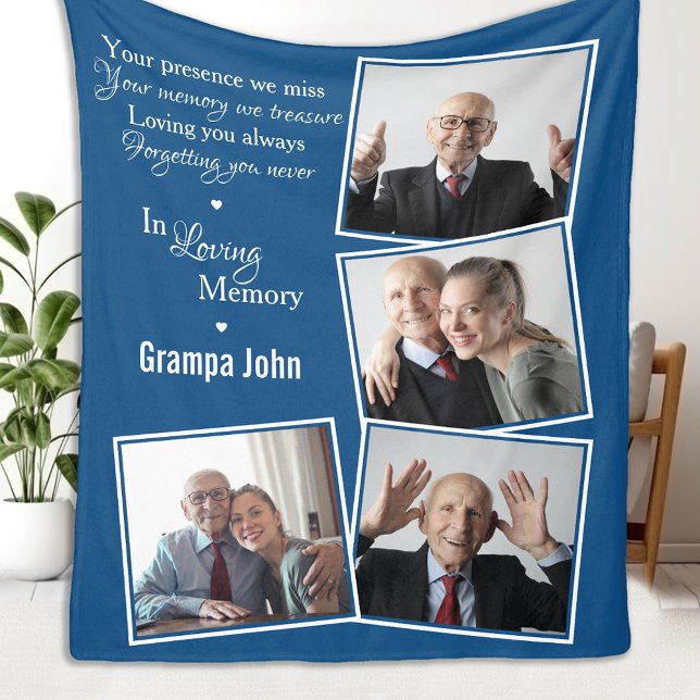 In Loving Memory Modern Blue Photo Collage Fleece Blanket (Creator Uploaded)