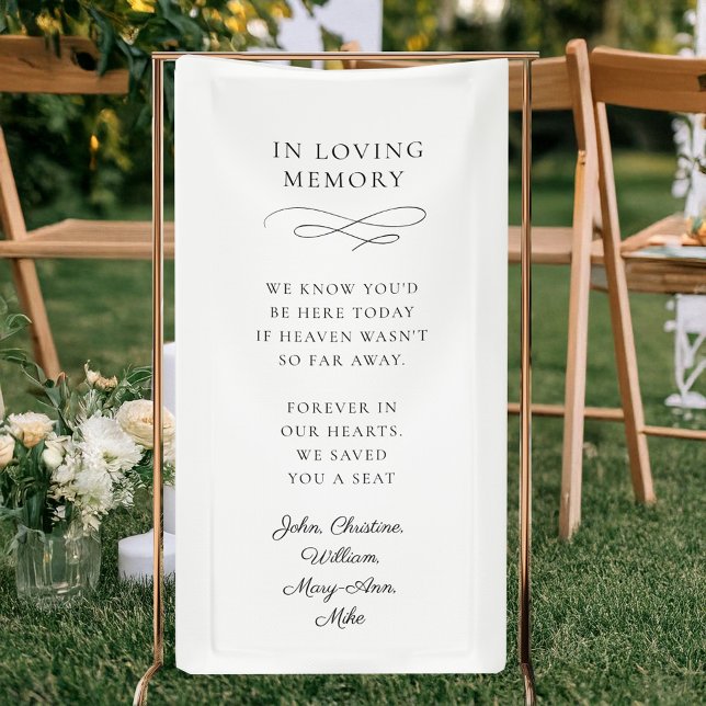 "In Loving Memory" Modern, Calligraphy, Wedding  Banner (Personalized "WE KNOW YOU'D BE HERE TODAY IF HEAVEN WASN'T SO FAR AWAY. FOREVER IN OUR HEARTS. )