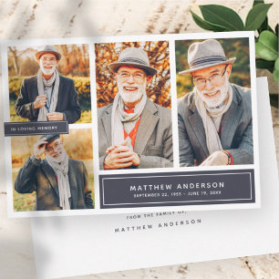 In Loving Memory Modern Colour Four Photos Thank You Card