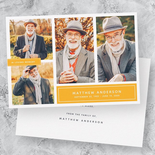 In Loving Memory Modern Colour Four Photos Thank You Card (Creator Uploaded)