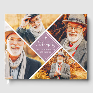 In Loving Memory Modern Cross Multi Photo Guest Book