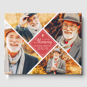 In Loving Memory Modern Cross Multi Photo Guest Book