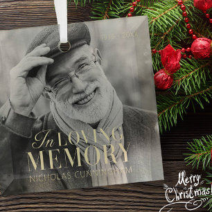 In Loving Memory Modern Elegant Photo Memorial Glass Tree Decoration