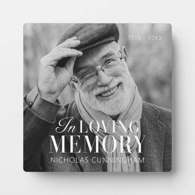 In Loving Memory Modern Elegant Photo Memorial Plaque (Front)