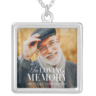 In Loving Memory Modern Elegant Photo Memorial Silver Plated Necklace