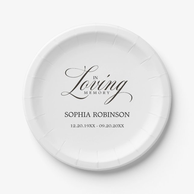In Loving Memory Modern Elegant Script Funeral  Paper Plate (Front)
