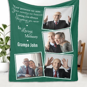In Loving Memory Modern Green Photo Collage Fleece Blanket