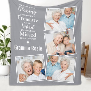 In Loving Memory Modern Grey Photo Collage Fleece Blanket