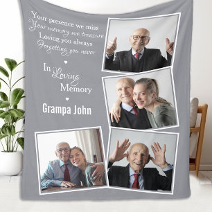 In Loving Memory Modern Grey Photo Collage Fleece Blanket