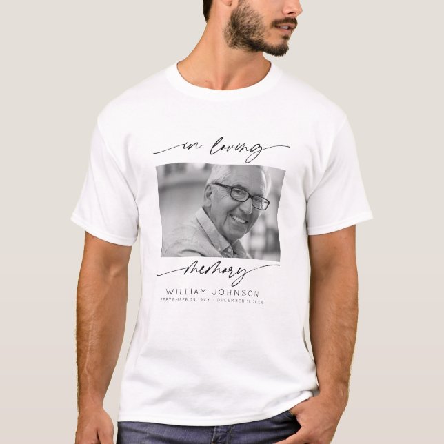 In Loving Memory Modern Script Photo Funeral  T-Shirt (Front)