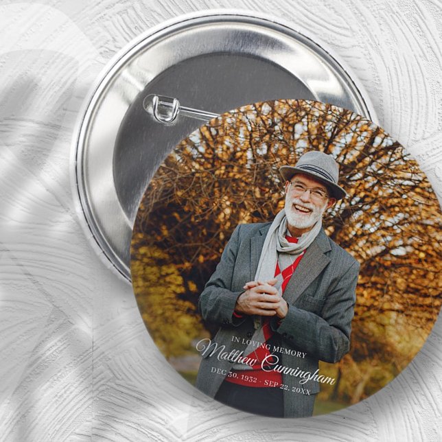 In Loving Memory | Modern Vignette Photo Keepsake 6 Cm Round Badge (Creator Uploaded)
