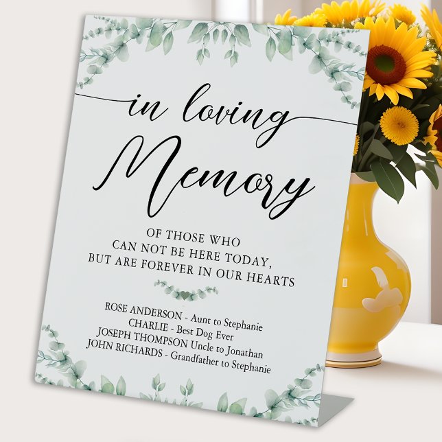 In Loving Memory Modern Wedding Greenery Memorial Pedestal Sign (Creator Uploaded)